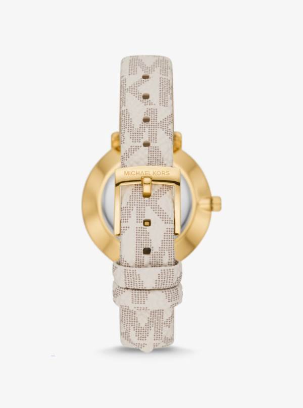Damske Gold-tone Hodinky Michael Kors Pyper Logo and and Bracelet Set Biele Žlté - Hodinky Michael Kors Lacne | HRCOX-0427